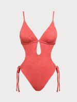 Red Jacquard X Cross One-Piece Swimsuit - Image 9