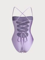 Purple Ruched X Cross One-Piece Swimsuit - Image 7