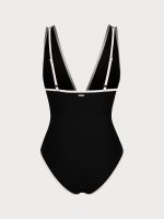 Black V Neck Tie One-Piece Swimsuit - Image 7