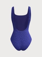 Navy Textured U-shape Backless One-Piece Swimsuit - Image 8