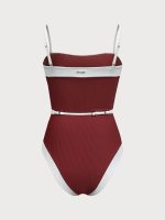 Wine Red Contrast Gleam One-Piece Swimsuit - Image 8