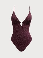 Dark Coffee Textured Cutout One-Piece Swimwear - Image 6