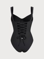 Black Cross Back Tummy Control One-Piece Swimsuit - Image 11