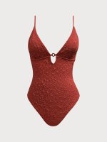 Orange Textured Cutout One-Piece Swimwear - Image 6