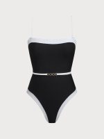 Black Contrast Gleam One-Piece Swimsuit - Image 7