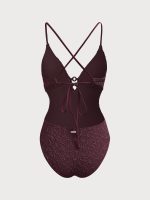 Dark Coffee Textured Cutout One-Piece Swimwear - Image 7