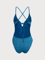 Blue Textured Cutout One Piece Swimwear - Image 11