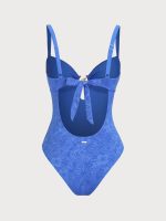 Blue Floral Textured One-Piece Swimsuit - Image 6
