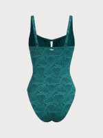 Dark Green Jacquard Drawstring One-Piece Swimsuit - Image 7