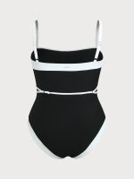 Black Contrast Gleam Plus Size One-Piece Swimsuit - Image 6
