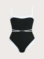 Black Contrast Gleam Plus Size One-Piece Swimsuit - Image 5