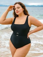 Black U-shape Plus Size One-Piece Swimsuit - Image 4
