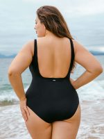 Black U-shape Plus Size One-Piece Swimsuit - Image 2