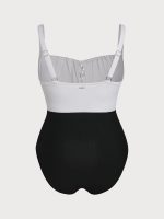 Black Contrast Strap Tie Plus Size One-Piece Swimsuit - Image 5