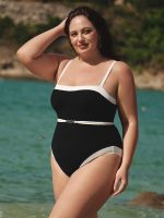 Black Contrast Gleam Plus Size One-Piece Swimsuit - Image 4