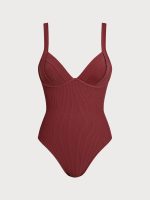 Wine Red Cross Back One Piece Swimwear - Image 7