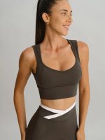 Dark Coffee Strap Backless Sports Bra - Light Support - Image 2