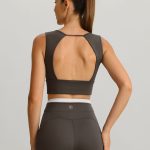 Dark Coffee Strap Backless Sports Bra - Light Support