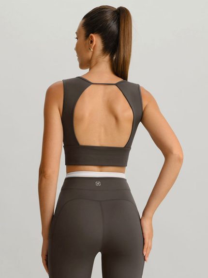 Dark Coffee Strap Backless Sports Bra - Light Support
