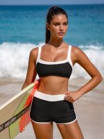 Black Contrast High-Waisted Surf Shorts - Image 4