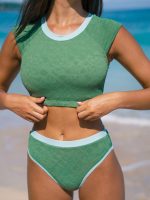 Dark Green Jacquard High Cut Surf Bottoms - Image 4