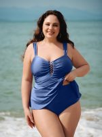 Blue Ruched Plus Size Tankini Bottom - Image 2