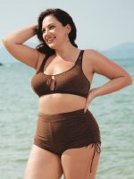 Dark Coffee Tie Plus Size Tankini Bottom - Image 4