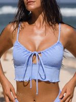 Light Blue Textured Ruffled Tankini Top