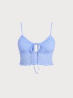 Light Blue Textured Ruffled Tankini Top - Image 5