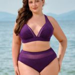 Purple Mesh Plunge Plus Size Bikini Top