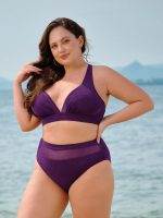 Purple Mesh Plunge Plus Size Bikini Top - Image 4