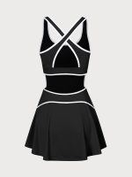 Black Contrast Cutout Tennis Dress - Light Support - Image 8