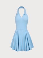 Sky Blue Collar Backless Tennis Dress - Light Support - Image 6