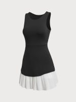 Black Colorblocked Crop Workout Dress - Image 9