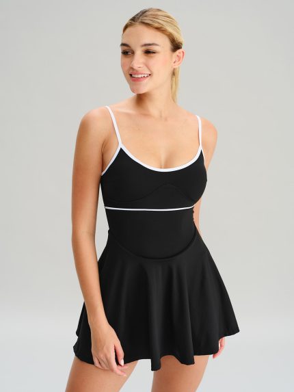 Black Contrast A-Line Sports Dress