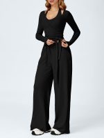 Black Long Sleeve Strappy Yoga Wrap Jacket - Image 7