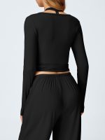 Black Long Sleeve Strappy Yoga Wrap Jacket - Image 6