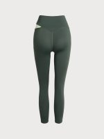 Dark Green Contrast High Waisted Leggings 24" - Image 11