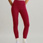 Wine Red High-Waisted Contrast Trim Leggings 25"