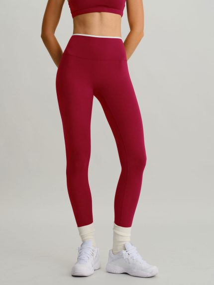 Wine Red High-Waisted Contrast Trim Leggings 25"