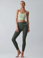 Dark Green Contrast High Waisted Leggings 24" - Image 4