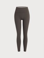 Dark Coffee High-Waisted Contrast Trim Leggings 25" - Image 8