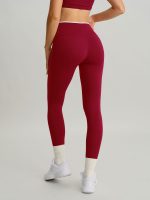Wine Red High-Waisted Contrast Trim Leggings 25" - Image 2