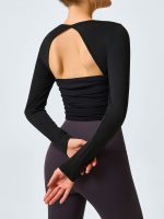 Black Cutout Ruched Long Sleeve Top - Image 5