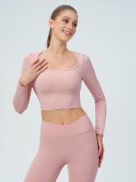 Pink Cutout Ruched Long Sleeve Top - Image 4
