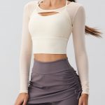 Beige Cut Out Long Sleeve Top--Light Support