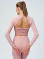 Pink Cutout Ruched Long Sleeve Top - Image 2