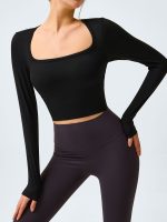 Black Cutout Ruched Long Sleeve Top - Image 8