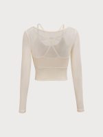 Beige Cut Out Long Sleeve Top--Light Support - Image 6