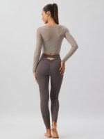 Khaki Cut Out Long Sleeve Top--Light Support - Image 5
